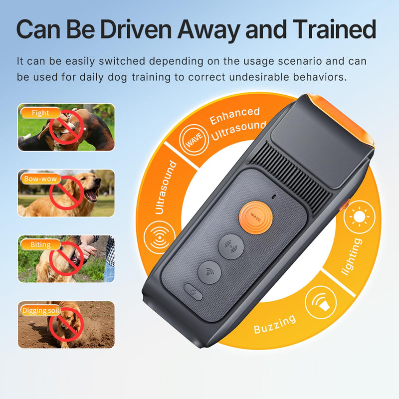Dog Bark Deterrent Devices with 3 Sonic Heads, 1-Touch Dog Trainer, 32ft Range Rechargeable & Compact & Bark Control with Flashlight, Helps Improve Dog's Behavior (Black) Black
