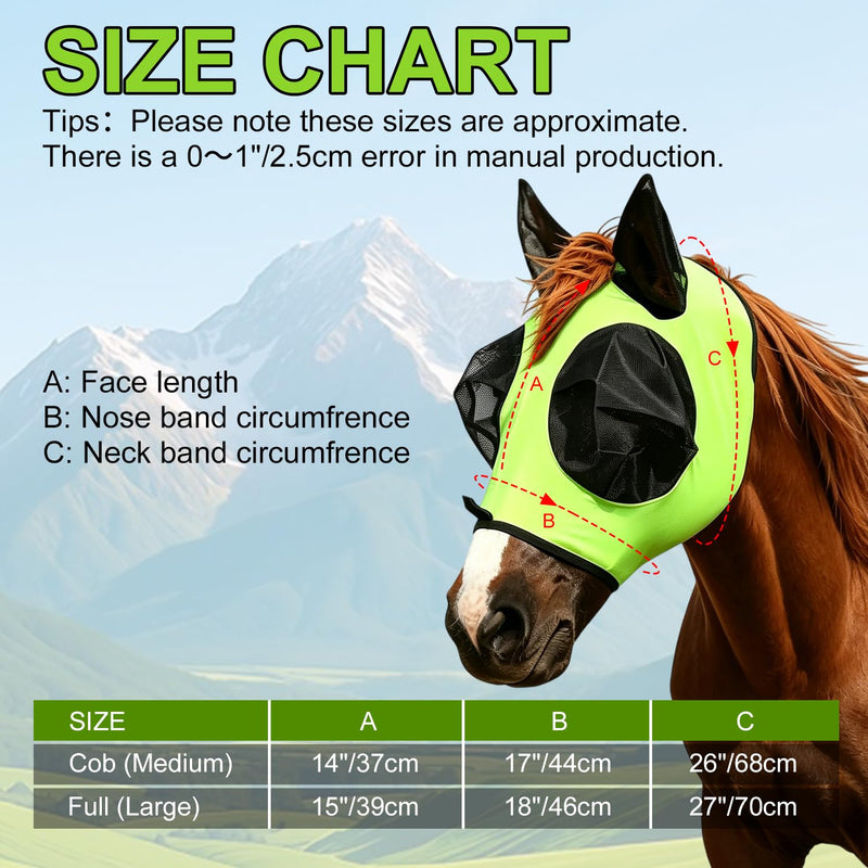 Horse Fly Mask with Forelock Opening Stretch,Horse Fly Mask Half Face with Ears, Full Face UV Protection for Horses, Breathable Fine Mesh Equine Fly Mask(Navy-L) Navy L