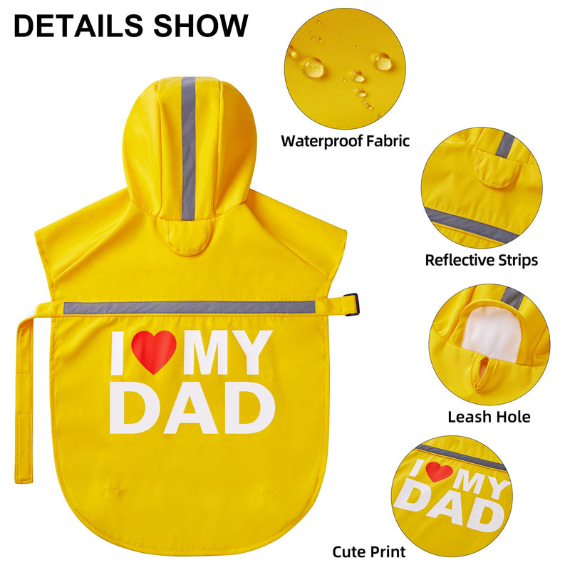 GreenJoy Dog Raincoat with Cute Print - Waterproof Dog Rain Jacket with Reflective Strips and Leash Hole,Adjustable Dog Rain Coat for Small,Medium and Large Dogs(Yellow (I Love My Dad), XX-Large) Yellow (I Love My Dad) - PawsPlanet Australia