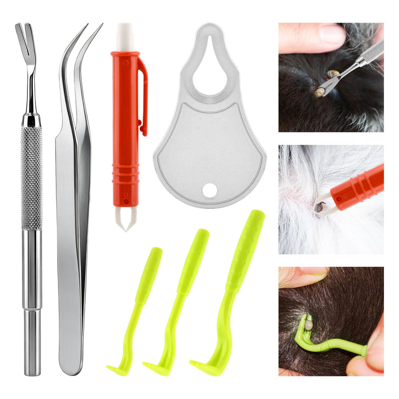 Tick Remover Tool Kit,Tick Tweezers Remover Tool Kit for Dogs Cats Pets,2Pcs Stainless Steel Ticks Tweezers+1 Removal Tick Key,4 Pack Quick & Safe Ticks Removal Tools,Easy to Use Silver
