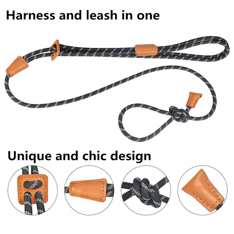 Harness Lead No Pull Dog Harness and Leash Set, Slip Leads for Dogs, Leash for Medium Dogs, All in One Dog 3-in-1, 5ft Pet Training Leads, One-Piece Cushioned Rope Design black - PawsPlanet Australia