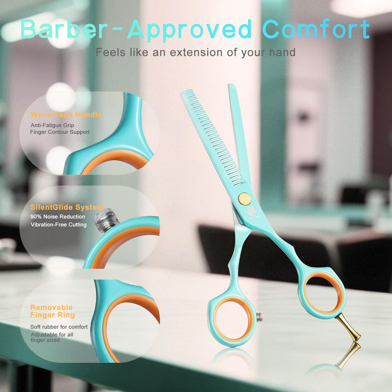 Purple Dragon 5.5 inch Hair Cutting Scissors Set with Razor, Leather Scissors Case, Barber Hair Cutting Shears Hair Thinning/Texturizing Shears for Professional Hairdresser or Home Use (Blue) Blue