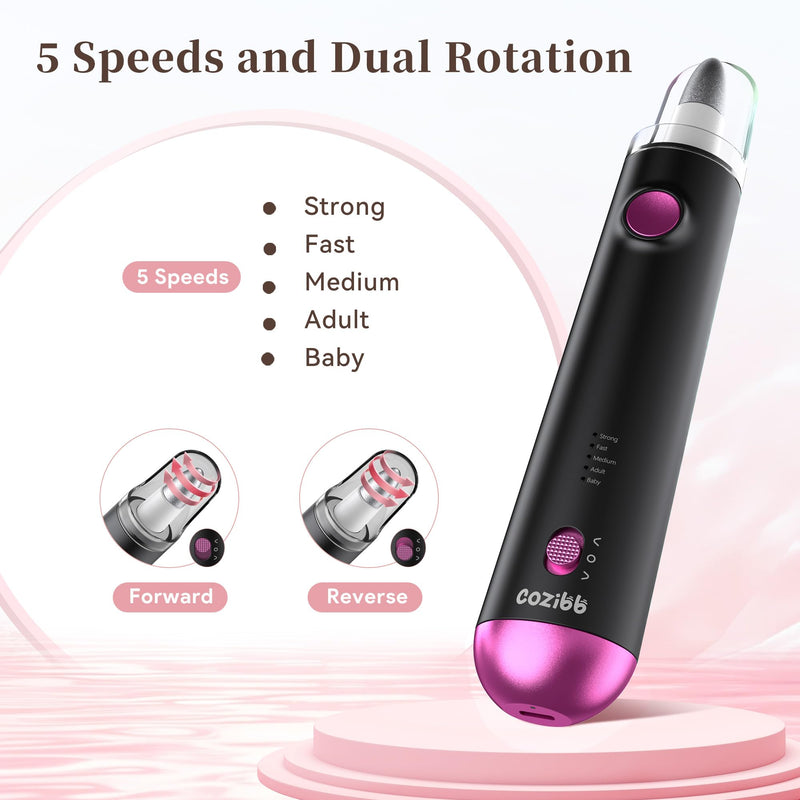 Electric Nail Drill, 8-in-1 Cordless Electric Nail File with LED Light, 5 Speeds Rechargeable Manicure and Pedicure Kit Hand Foot Care Tool for Nail Grinder Trim Polish for Women Baby Black - PawsPlanet Australia