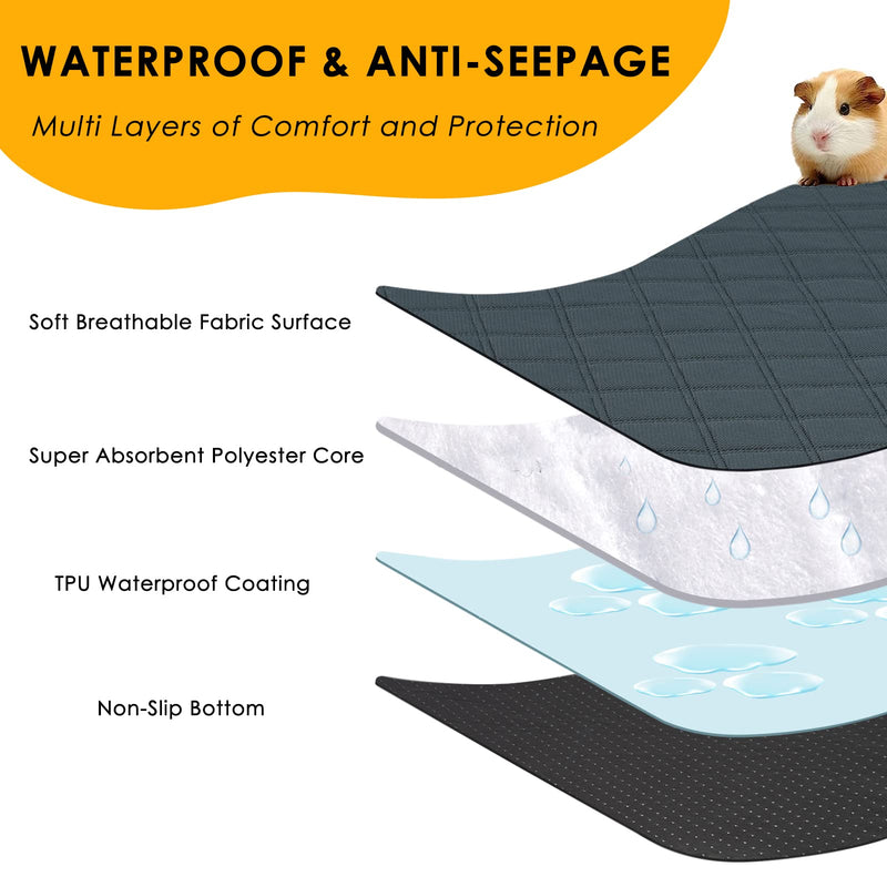 4 Pack Guinea Pig Cage Liners Washable Guinea Pig Bedding Reusable Waterproof Super Absorbent Guinea Pig Pee Pads Anti Slip Mat for Small Animals Rabbit Hamster Rat - 24" x 18" 24 x 18 Inch (Pack of 4) - PawsPlanet Australia