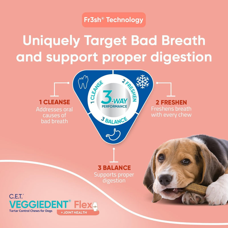 Virbac C.E.T.® VEGGIEDENT® Flex Tartar Control Chews for Dogs - Multifunctional to Support Joint Health, VOHC Approved - Small 11-22lbs - PawsPlanet Australia