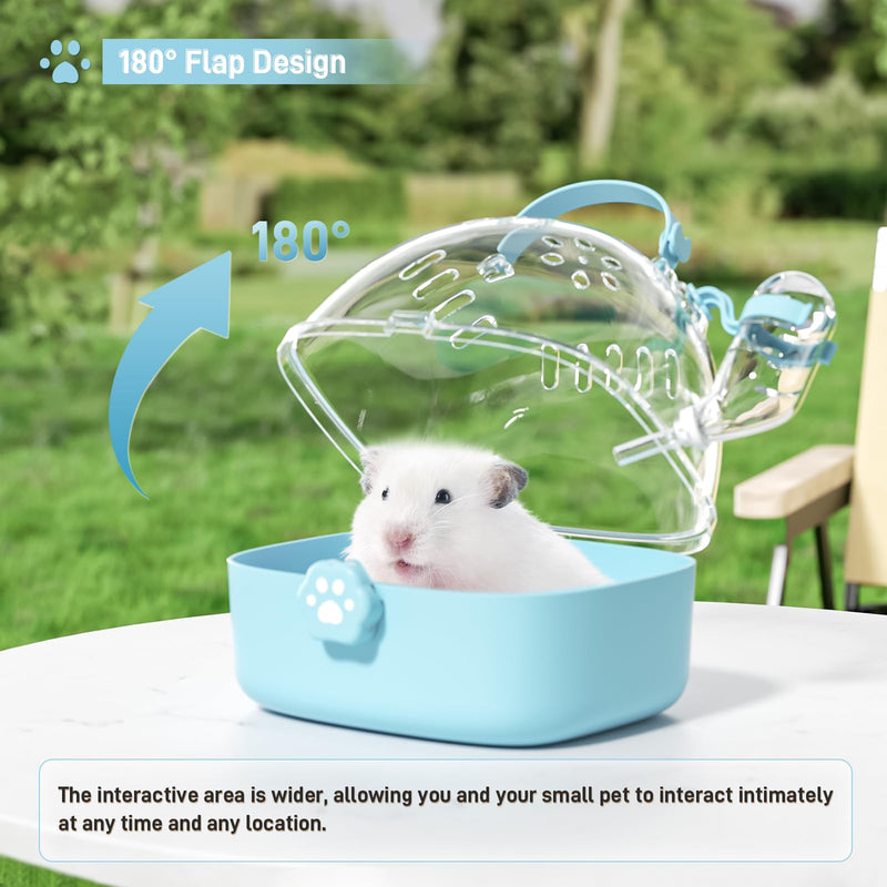 BUCATSTATE Small Animal Carrier Cage with Water Bottle, Portable Hamster Travel Carrier Carry Case 7.24" L*6.69 W *6.42" H for Small Pets, Gerbils, Mice, Dwarf Hamster (Blue) Blue