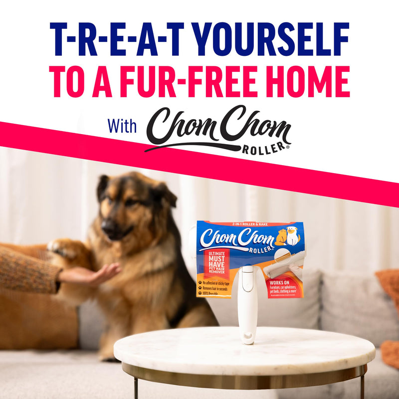 ChomChom Roller & Rake – Reusable Pet Hair Removal Roller with Rake Attachment for Cat & Dog Fur on Furniture, Couch, Carpet, Car, Rugs, Bedding & More– Portable, Eco-Friendly - PawsPlanet Australia