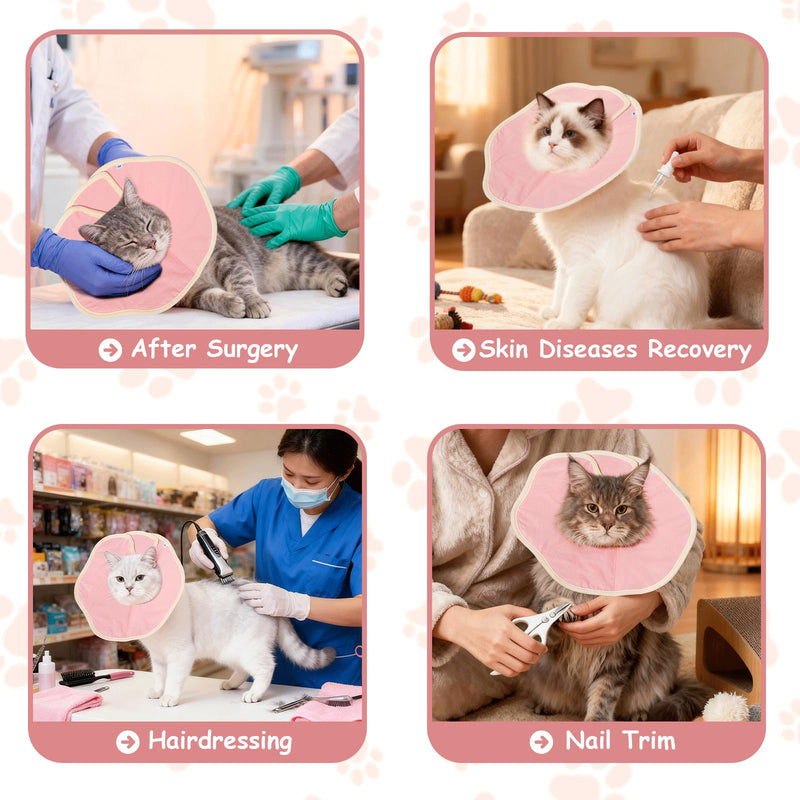 Soft Adjustable Cat Recovery Collar, Lightweight Waterproof Elizabethan Cone for Cats – Comfortable Protective Cat Cone to Prevent Licking After Surgery, Grooming & Skin Care (Pink, M) Pink