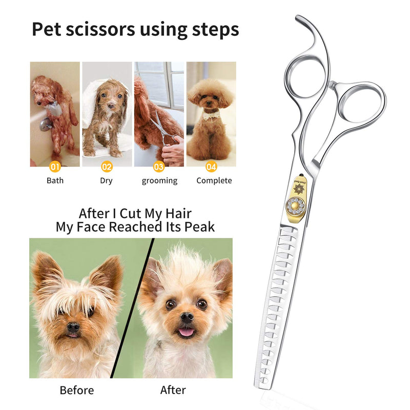 Dream Reach Professional Dog Grooming Straight, Curved, Thinning/Blending/Chunking Scissors Kit, JP-440C Stainless Steel Pet Cat Hair Cutting/Trimming Shears (7 Inch-Chunker Scissors) - PawsPlanet Australia