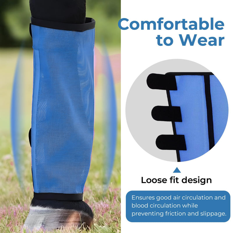 Mesh Horse Fly Boots Set of 4，Adjustable and Universal Loose Fitting & Non-Slip Horse Fly Leggings for Horses,Reduce Stressful Stomping (Blue) Blue