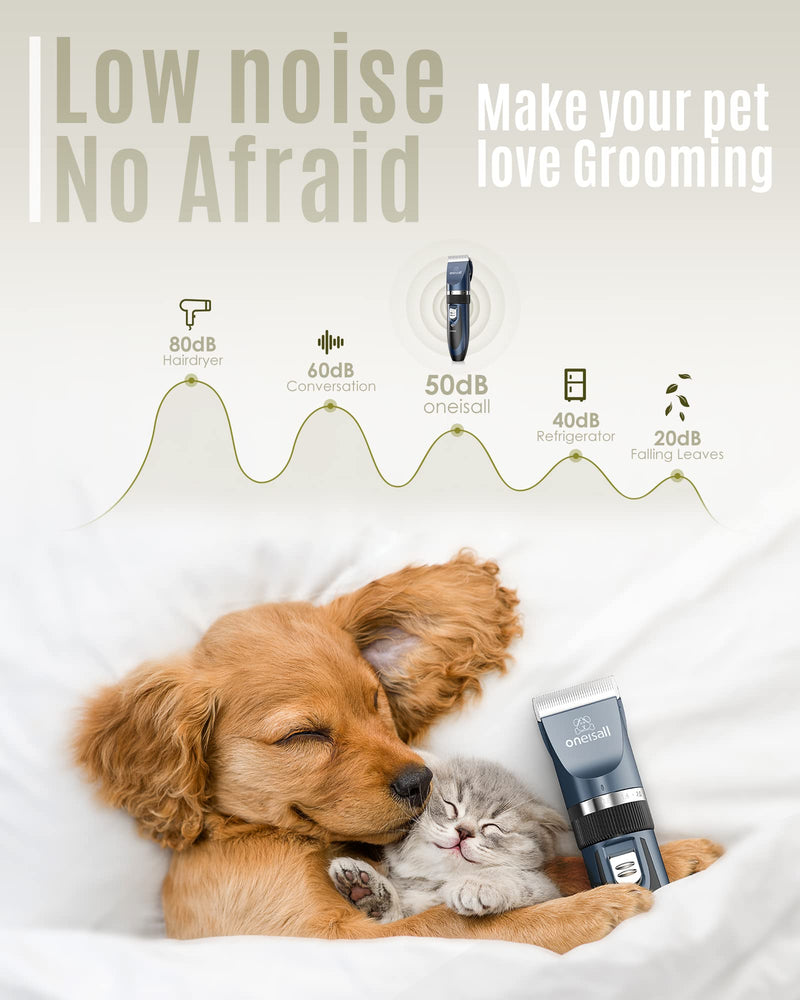 oneisall Dog Shaver Clippers Low Noise Rechargeable Cordless Electric Quiet Hair Clippers Set for Dogs Cats Pets Blue - PawsPlanet Australia