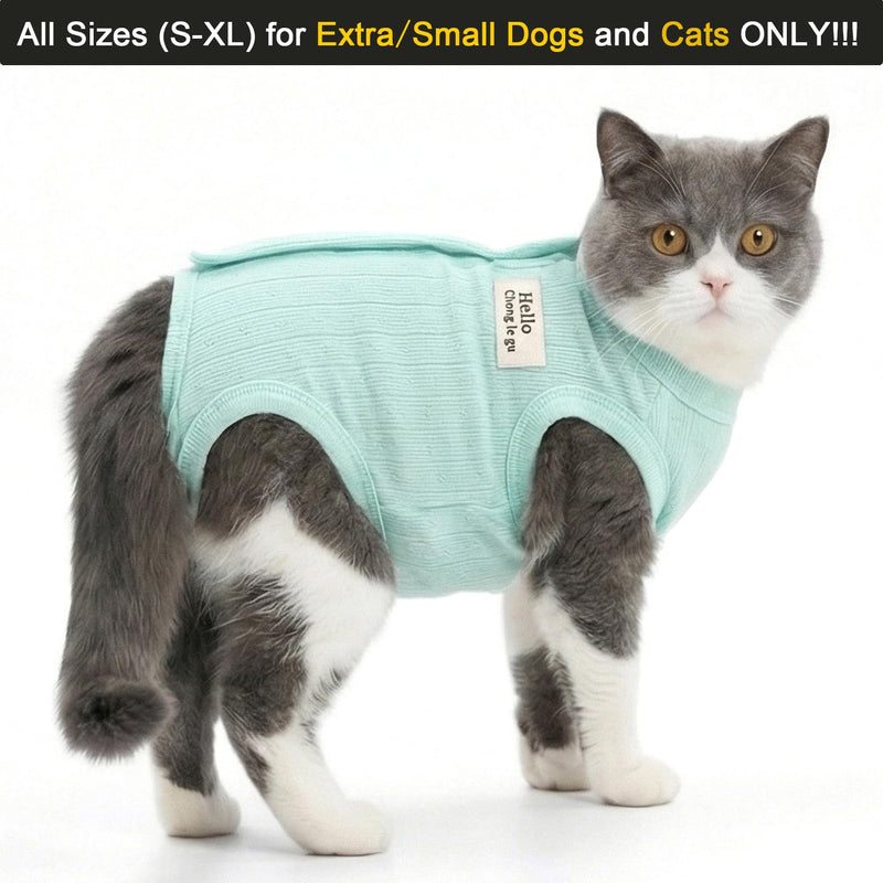 Zunea Cat Recovery Suit after Surgery, Soft, Breathable, Kitten/Puppy E-Collar Alternative for Abdominal Wounds or Skin Diseases, Postoperative Protective Suit for Small Dogs, Green, L