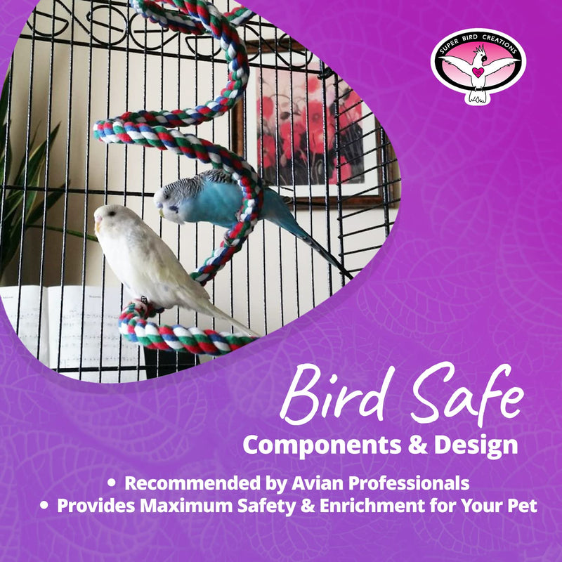 Super Bird Creations SB323 Small Bungee Bird Toy - Rope Perch for Canary, Parakeets, Cockatiels, Finch, Lovebirds - Colorful Hanging Perch - Enriching Bungee Toy for Small Birds & in Bird Cages ½" x 52" Bungee - PawsPlanet Australia