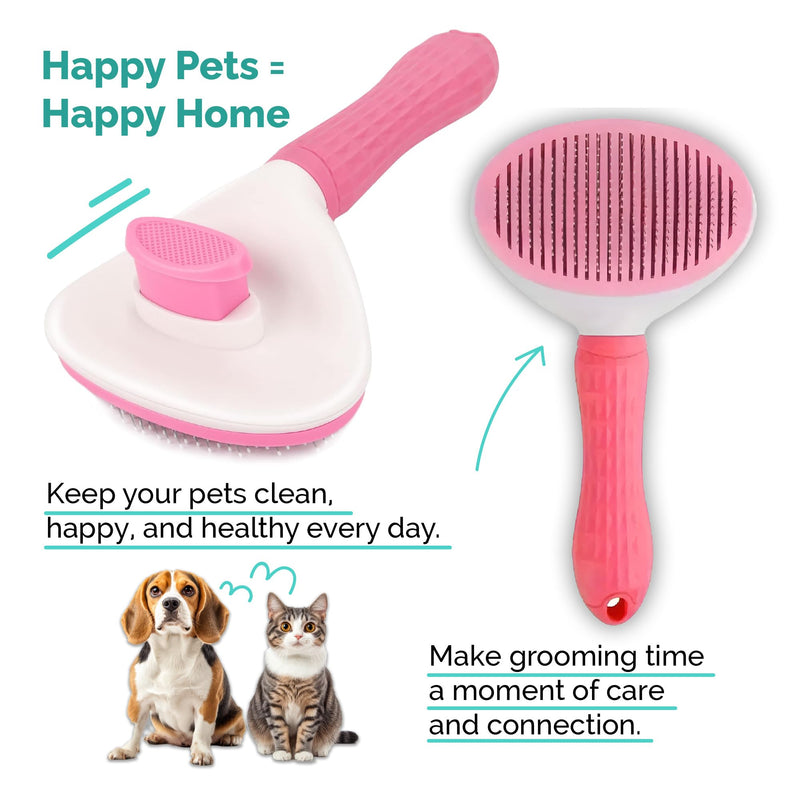 PETS-LAMB Self-Cleaning Dog and Cat Grooming Brush, Suitable for Long or Short Hair, Loose Hair Removal Brush, Easy to Remove, Pet Massage Tool. (Pink) Pink