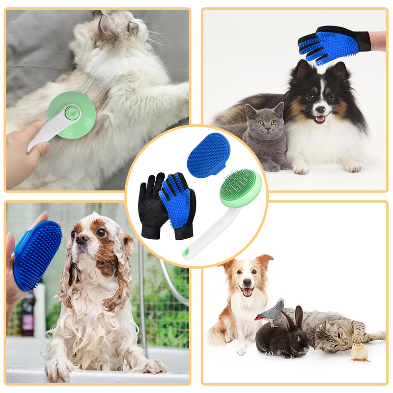 GJEASE Cat Grooming Glove Brush,Self-Cleaning Slicker Pet Brush for Short and Long Haired Pets,Dog Bath Brush for Shedding and Grooming,Removes Loose Hair and Tangles,Promote Circulation Round Flower-Green - PawsPlanet Australia
