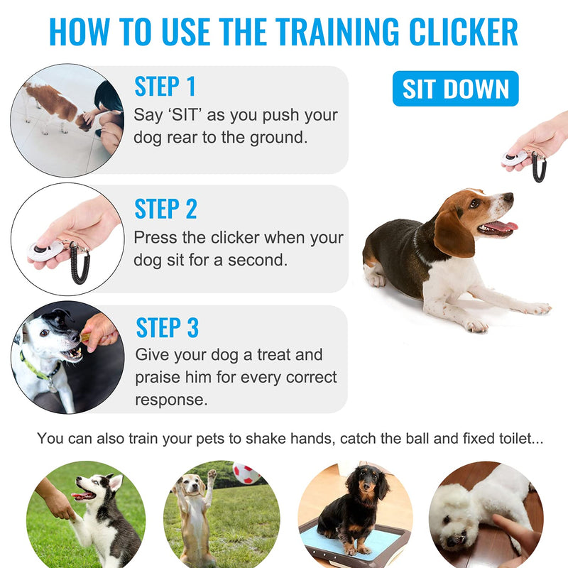 Dog Clicker for Training, 2 Pack Dog Training Clicker, Clicker Dog Training with Wrist Strap, Pet Training Clicker, Perfect for Dog Cat Puppies Behavioral Training (Blue and White) Blue and White - PawsPlanet Australia