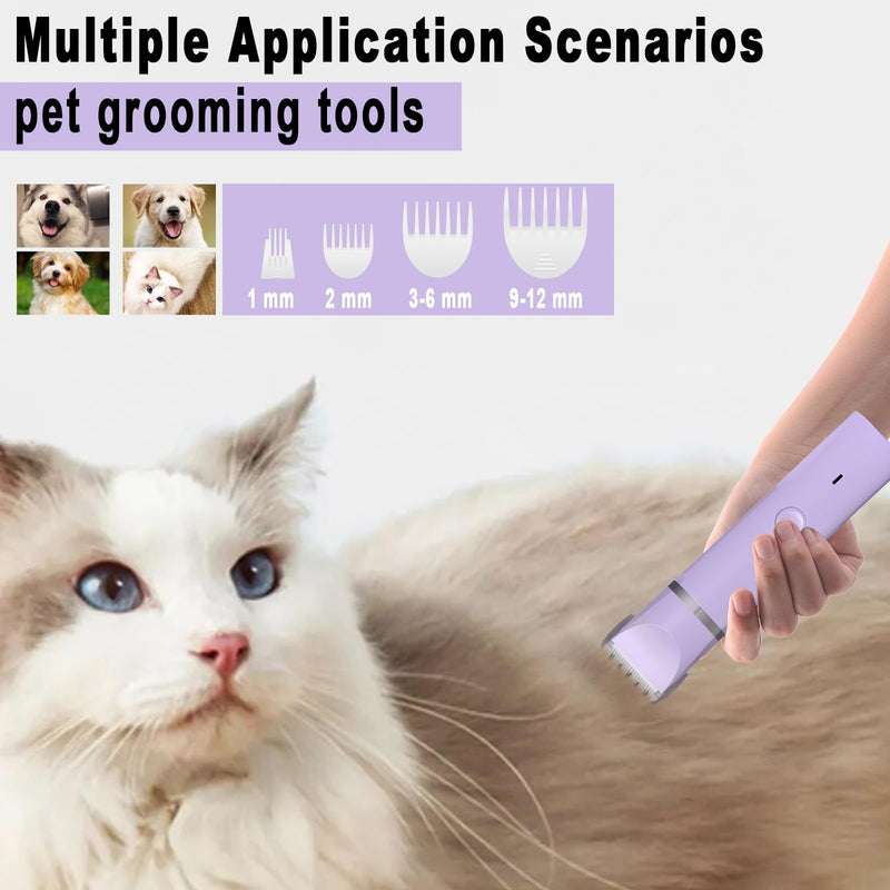 Dog Grooming Clippers Kit-Electric Rechargeable Cat Trimmer Tools-Cordless Quiet Pet Nail Paw Grinder-4 in 1 Multifunctional Low Noise Shaver-Razor for feet Face Ears Toenail Eye Purple - PawsPlanet Australia
