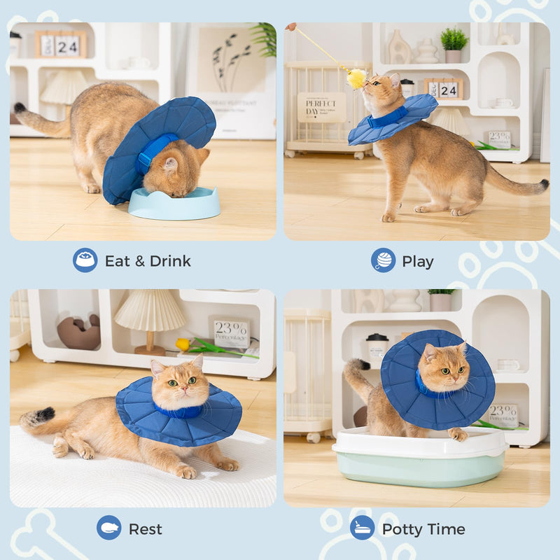 Avont Adjustable Cat Recovery Collar, Soft Lightweight Water Resistant Donut Cone for Cats After Surgery, Anti-Lick Protective E-Collar for Healing -Denimblue(S)