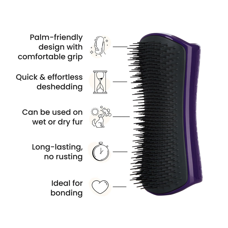 Pet Teezer De-Shedding Dog Brush by Tangle Teezer, Dog Grooming Tool for Long Haired Breeds and Wet or Dry Fur, Large, Purple & Gray Purple & Grey Large De-shedding - PawsPlanet Australia