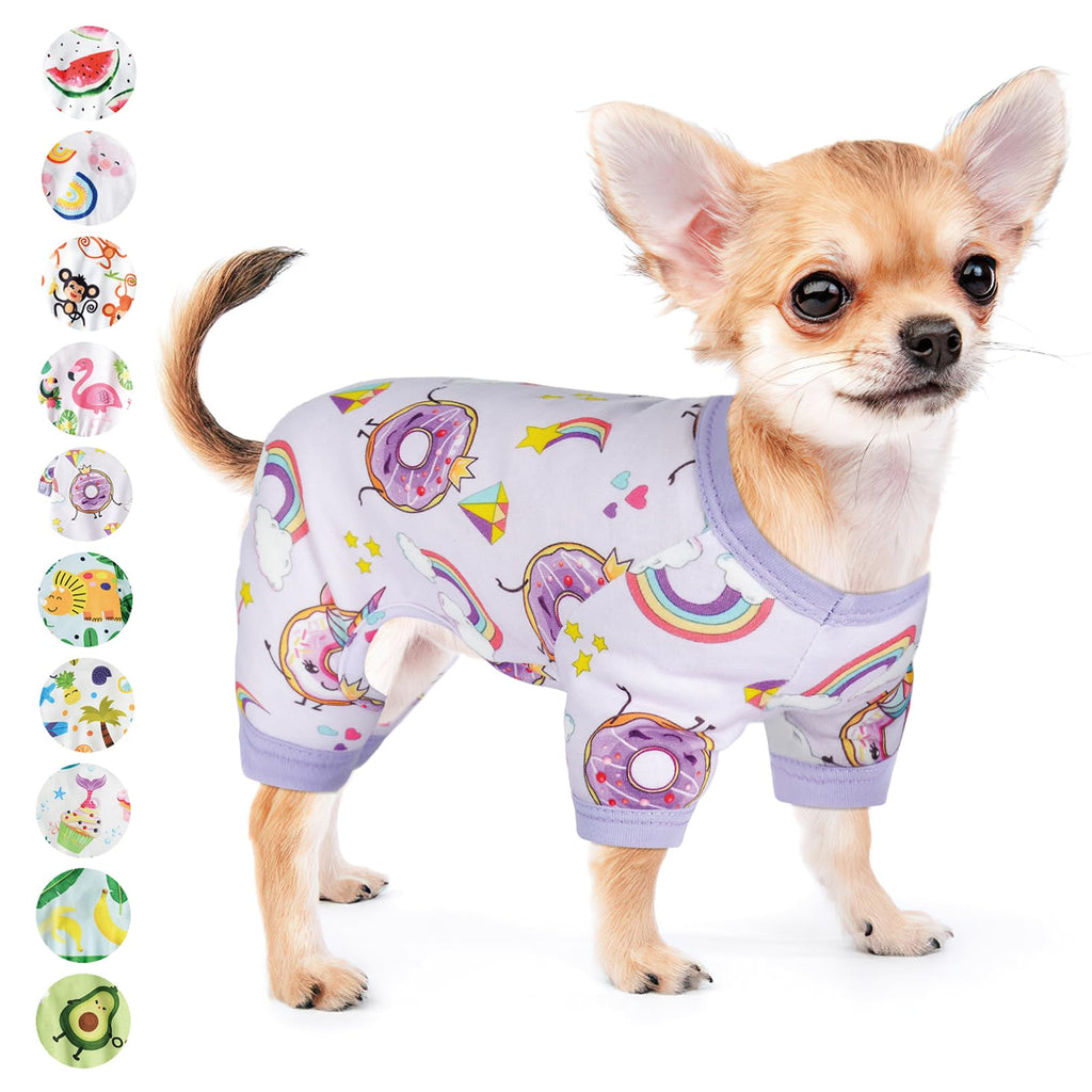 Dog Pajamas for Small Dogs Girl Boy Puppy Pjs Summer Pet Onesies for Chihuahua Yorkie Teacup Cute Soft Material Stretch Able Cat Clothes Outfit Apparel Doggy Jumpsuit (Small, Doughnuts)