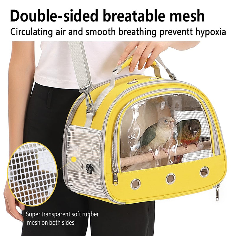 Bird Carrier,Bird Cage Parakeet Parrot Budgie Carrier Backpack for Small Birds, Travel Bird Cages with Perch, Transparent Ventilation Cockatiels, Lightweight Pet Carrier for Outdoor Use(Yellow) yellow - PawsPlanet Australia