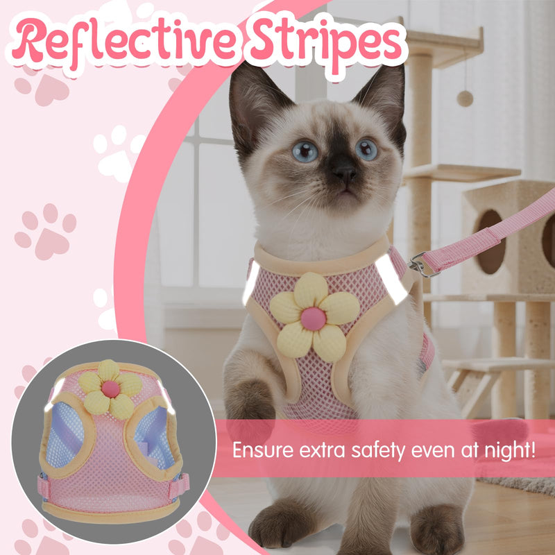 Cat Harness and Leash Set for Walking Escape Proof Adjustable Kitten Harness Breathable Mesh with Reflective Strips Lightweight Pet Vest for Cat Puppy Bunny Walking and Traveling - PawsPlanet Australia