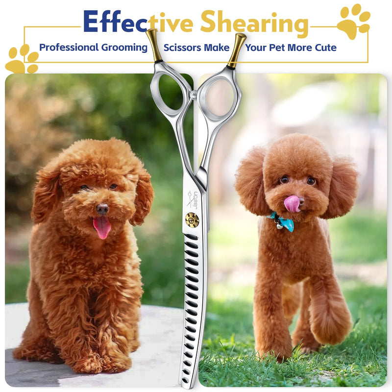 JASON Dog Scissors for Grooming - 7" Up-curved Chunker Shears with 65%-70% Thinning Rate, Professional Japanese 440C Stainless Steel Dog Grooming Chunkers with Adjustable Screw (18 Teeth, Silver) Up-curved Chunkers02 - PawsPlanet Australia