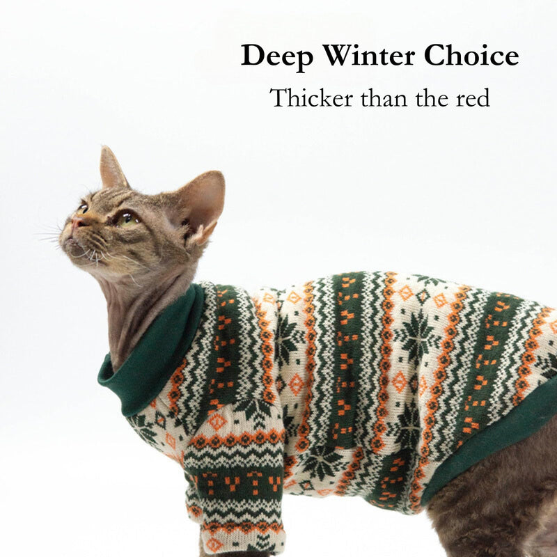 Cat Festive Sweater Pullover, Classic Soft Warm Christmas Clothes for Hairless Sphynx, Devon & All Indoor Kittens (Geometric,M) Geometric M - PawsPlanet Australia