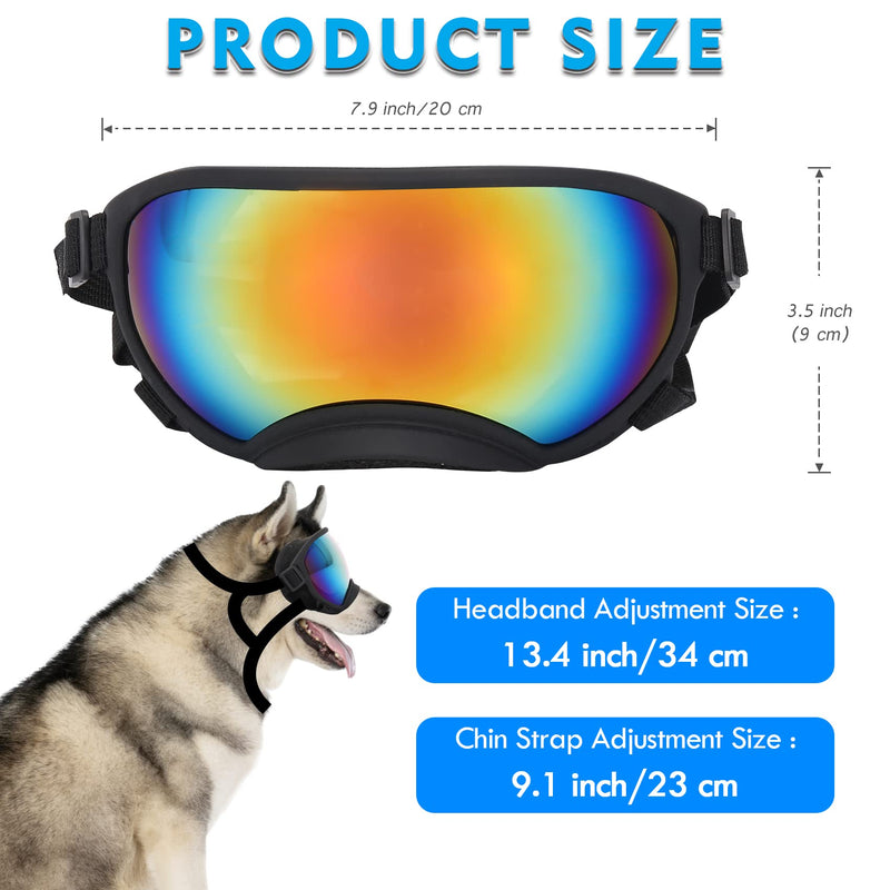 Dog Sunglasses, Large Dog Sunglasses Dog Goggles UV Protection Pet Glasses with Adjustable Strap for Large and Medium Dog Black Frame&Red Lens