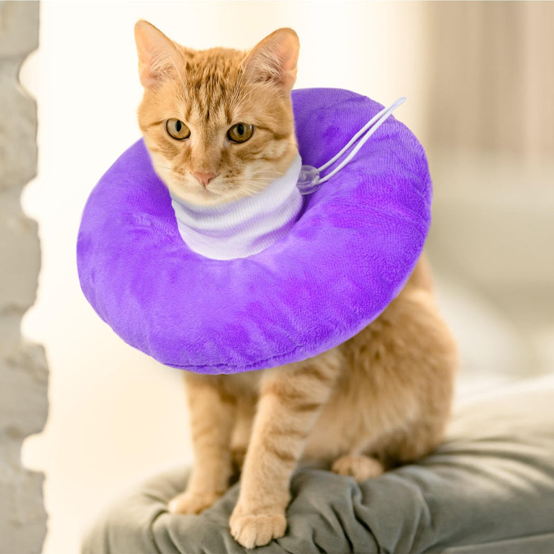 Cat Cones to Stop Licking, Cat Recovery Collar, Soft Donut Collar After Surgery, Adjustable Kitten Doughnut Collars, Elizabethan Collars for Cats, Purple M Medium
