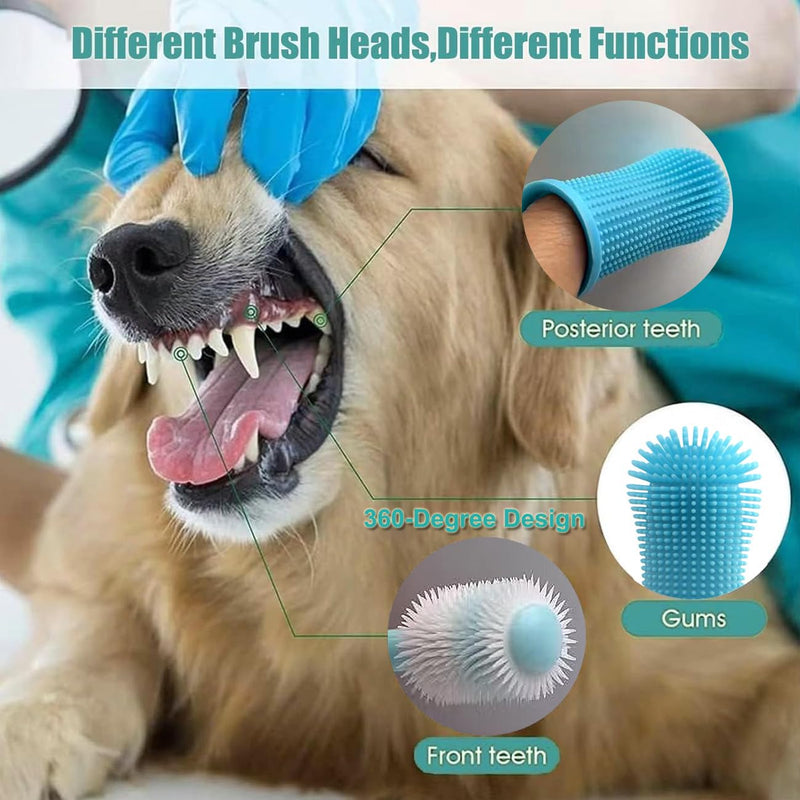 Dog Toothbrush, Finger Toothbrush, 360 Degree Silicone Toothbrush for Dental Care, Easy Dog Cat Puppy Teeth Cleaning 5Pack Blue