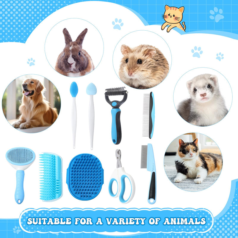 Cats Grooming Kit - 10 Pcs Pet Self Cleaning Kit for Indoor Long Hair Cats Include Brush Bath Brush Needle Comb Toothbrush Nail Clipper Nail Trimmer for Shedding Supplies - PawsPlanet Australia