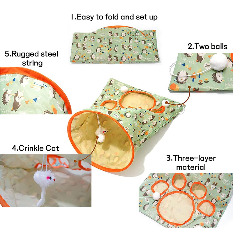 2 Pcs Cat Tunnel Bag Cat Play Tunnel Toy Self Play Interactive Cat Toy Crinkle Paper Collapsible Cat Drill Bagwith Plush Ball for Indoor Cats Hedgehog + Orange - PawsPlanet Australia