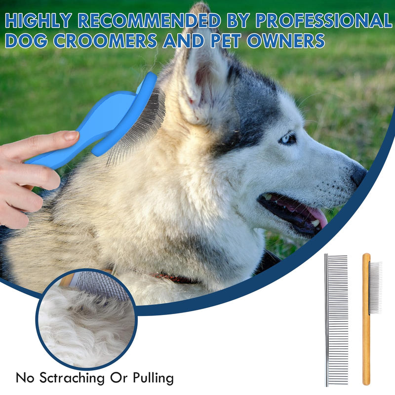 Dog Slicker Brush for Medium or Long Haired Dogs, Long Pin Slicker Brush for Removes Loose Hair, Tangles and Knots, Best Grooming Tools for Small Animals, Large, Free Pet Comb, Blue - PawsPlanet Australia
