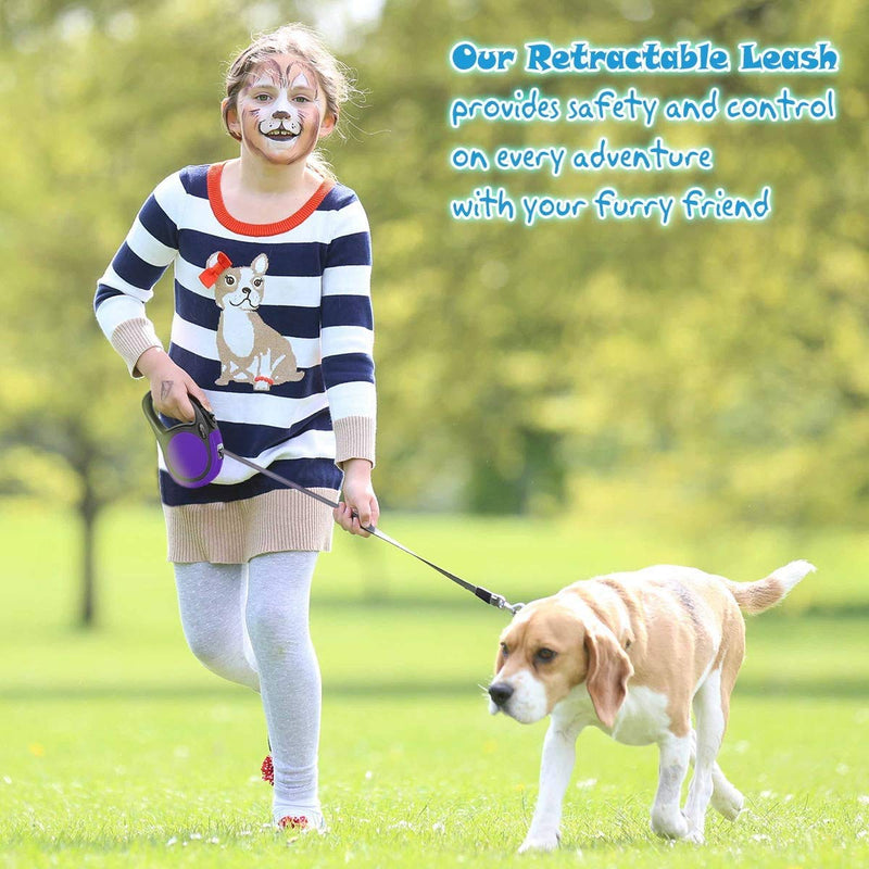 Heavy Duty Retractable Dog Leash-16ft Strong & Durable Walking Leash for S to L Dogs up to 45/115 lbs, Upgraded Lock System, Non Slip Grip, Tangle Free (Small/Medium, Purple) Small/Medium (Pack of 1) - PawsPlanet Australia