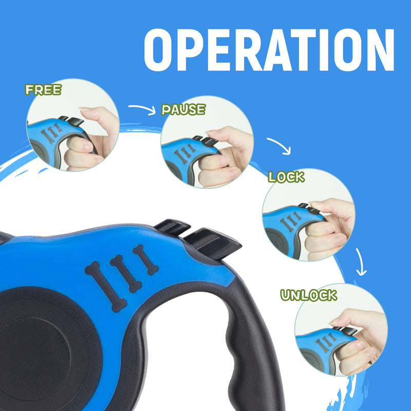 Retractable Dog Leash Automatic Telescopic Tractor Dog Tape, Pet Tape 10/16 FT Durable and Convenient, with Non-Slip Handle, Suitable for Small and Medium-Sized Dogs Blue 10FEET - PawsPlanet Australia