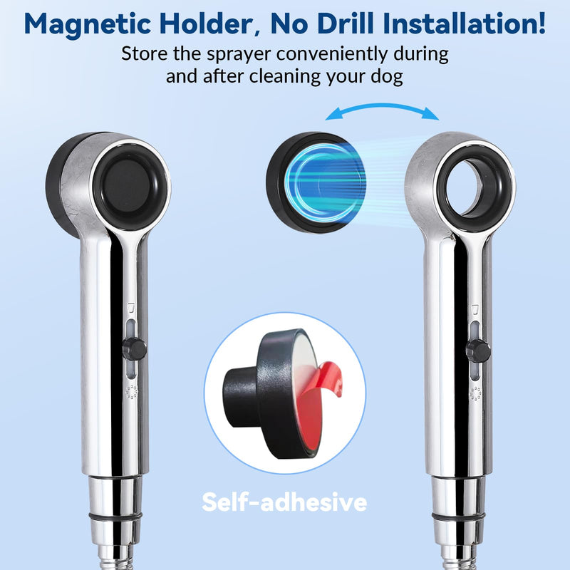 Dog Shower Attachment, 3 Mode Handheld Sprayer with ON/OFF Switch, G1/2" Metal Diverter, 100 Inches Stainless Steel Hose, No Drill Holder, for Pet and Dog Washing in Bathroom Black - PawsPlanet Australia