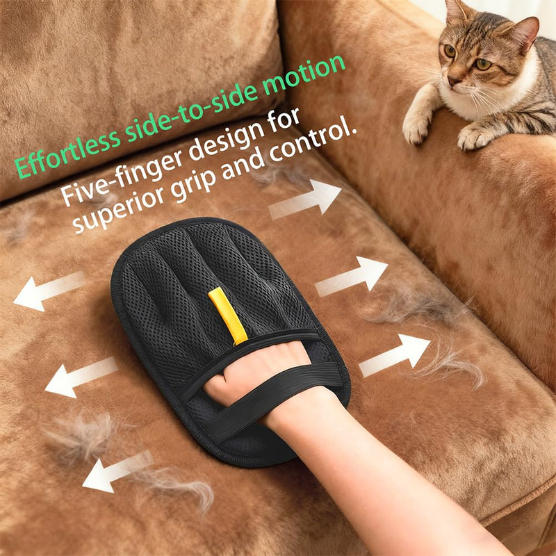 2PCS Pet Hair Removal Glove for Dogs & Cats- Upgraded 10mm Thickened Electrostatic Magic Brush- Pet Hair Remover Glove for Couch, Furniture, Clothes, Car & Carpet, Reusable Pet Hair Removal Tool 2 Pack-Black