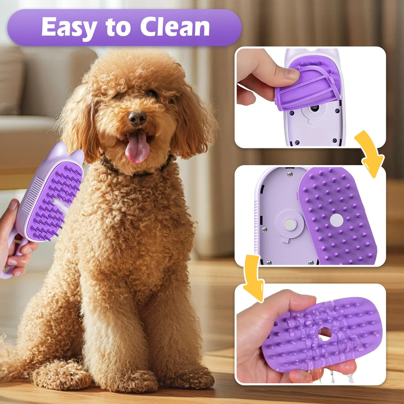 Cat Steam Brush for Shedding, Spritz Defur Comb 3 in 1 Pet Rechargeable Steam Brush Tool for Long and Short Haired Cats and Dogs, Anti-Static, Shedding, Detangling, Massage & Combing (Purple) - PawsPlanet Australia