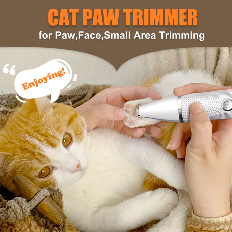 Cat Grooming Clippers Kit, Low Noise Cat Shaver for Matted Fur Claw - Paw Trimmer for Dogs with Stainless Steel Scissors Combs & USB-C Charging Cable Snow