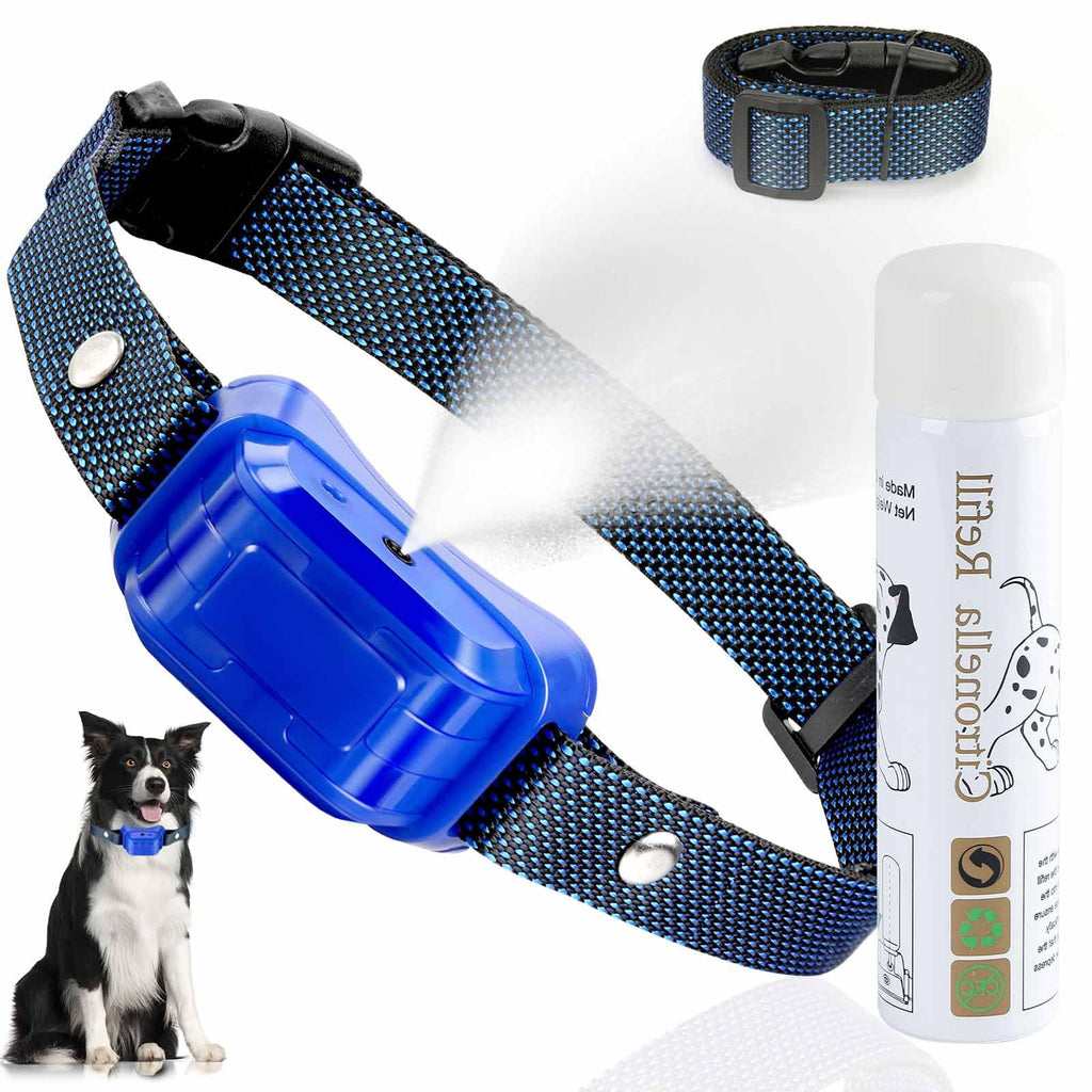 Citronella Bark Collar, Spray Dog Collar, Level 3 Sensitivity Adjustable Waterproof Chargeable Spray Bark Collar for Small, Medium & Large Citronella Dog Bark Collar BULE-1B