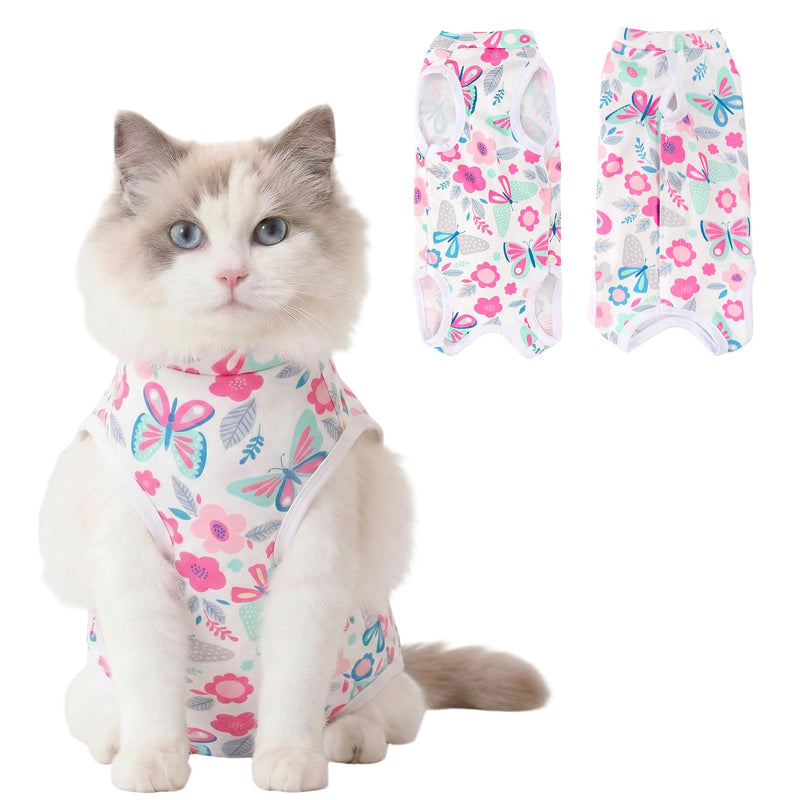Cat Recovery Suit Cat Onesie for Cats, Breathable Cats Surgery Recovery Suit for Female Spay & Abdominal Wounds Skin Diseases, Kitten Surgical Onesie Body Suit Anti Licking Cone Alternative Butterfly Small