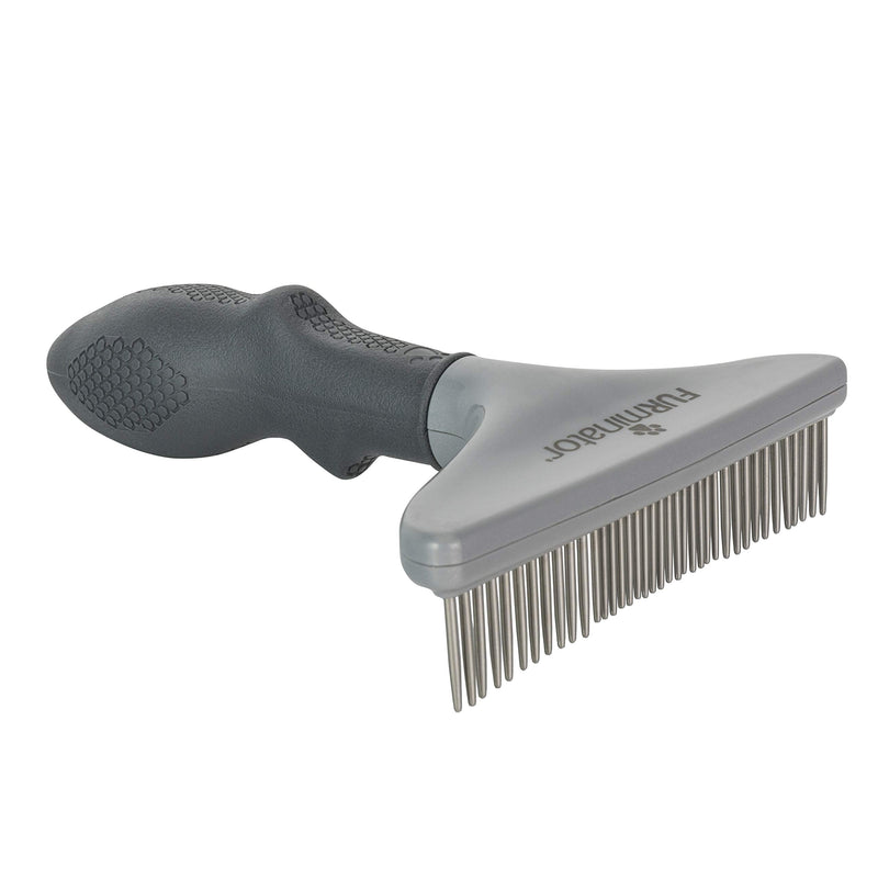 FURminator Dog/Cat Grooming Rake, Grooming Tool, Removes Loose Hair and Tangles, Gray updated model