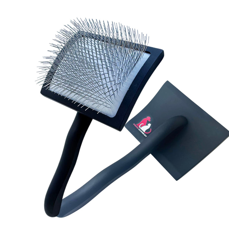 Pet Slicker Brush – Long Pin Grooming Tool for Dogs & Cats – Wooden Handle, Tangle & Shedding Remover – Black - PawsPlanet Australia