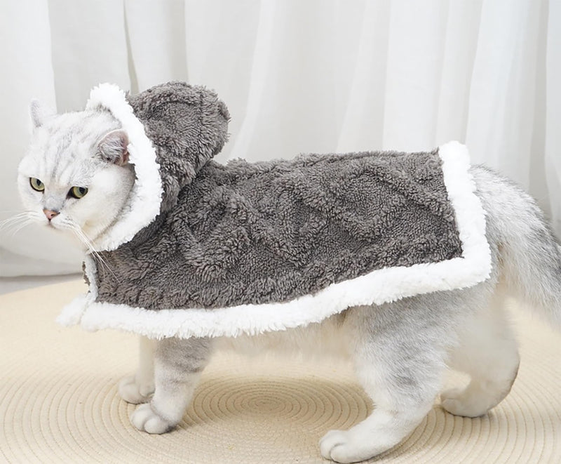 Dog Cape Blanket for Small, Medium Dogs, Hood Coats for Pets, Dog Robes with Hood Grey Small