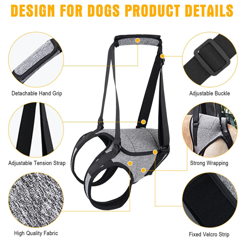 Risipu Dog Lifting Harness For Back Legs Dog Sling Support For Small Medium Large Adjustable Dogs Leg Support With Lift Handle Soft Assistance For Senior, Injured, Arthritic, etc. (Grey, L) Grey