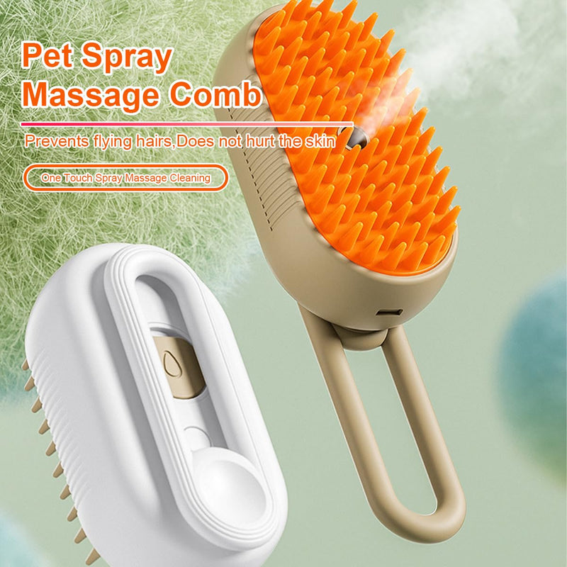 Panup Pet Steam Brush - 3 in 1 Brown Steamy Self-Cleaning Grooming Brush for Cats and Dogs, Massage Shedding and Removing Tangled Hair - PawsPlanet Australia