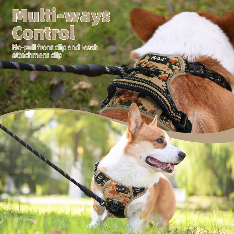 PUPTECK No Pull Tactical Dog Harness Medium Sized, Adjustable Reflective Dog Harness with Handle Easy Control, Comfortable Soft Padded Pet Vest Harness for Medium Dogs, Camouflage M - PawsPlanet Australia