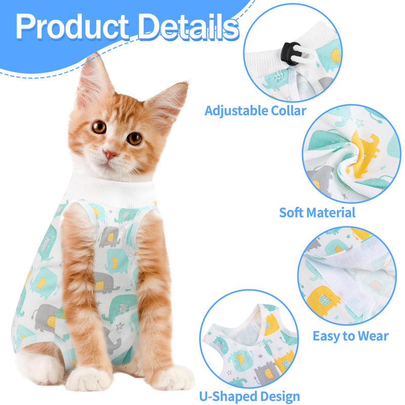 2PCS Cat Recovery Suit for Abdominal Wounds or Skin Diseases, Pink &Green Elephant Cat Onesie for Cats After Surgery Female Kitten Recovery Suit, Breathable E-Collar Alternative for Cats After Spay An - PawsPlanet Australia