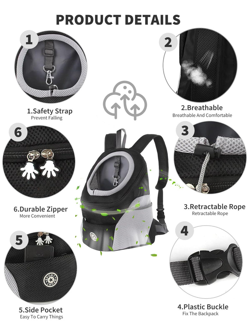 Pet Carrier Backpack,Breathable Dog Backpack Carrier with Adjustable Straps,Side Storage Pockets,Dog Head-Out Backpacks with Safety Belt,Puppy Front and Back Carriers for Small Dogs Cats L Black - PawsPlanet Australia